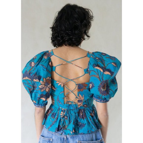 NWOT ULLA JOHNSON Carlotta Blouse in Lagoon U112 - Picture 8 of 12